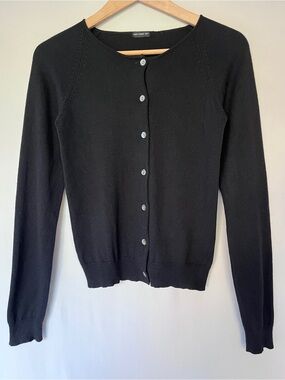 Hand Frame Knit 55% Silk 45% Cashmere Black Cardigan Quiet Luxury